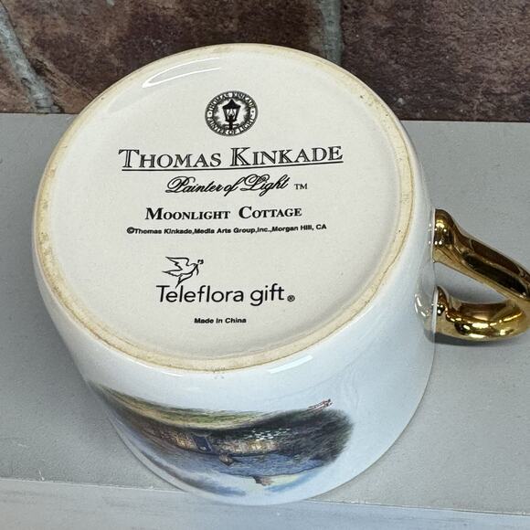 Thomas Kinkade “Moonlight Cottage” Collectible Tea Cup Mug & Saucer Set - Picture 9 of 9